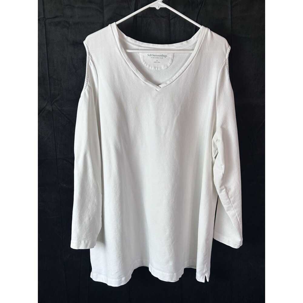 Soft Surroundings Womens 2X‎ Cold Shoulder Long Sleeve White Soft Top